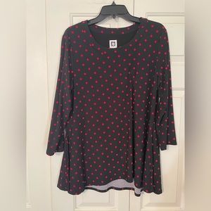 Anne Klein Black blouse with red polka dots